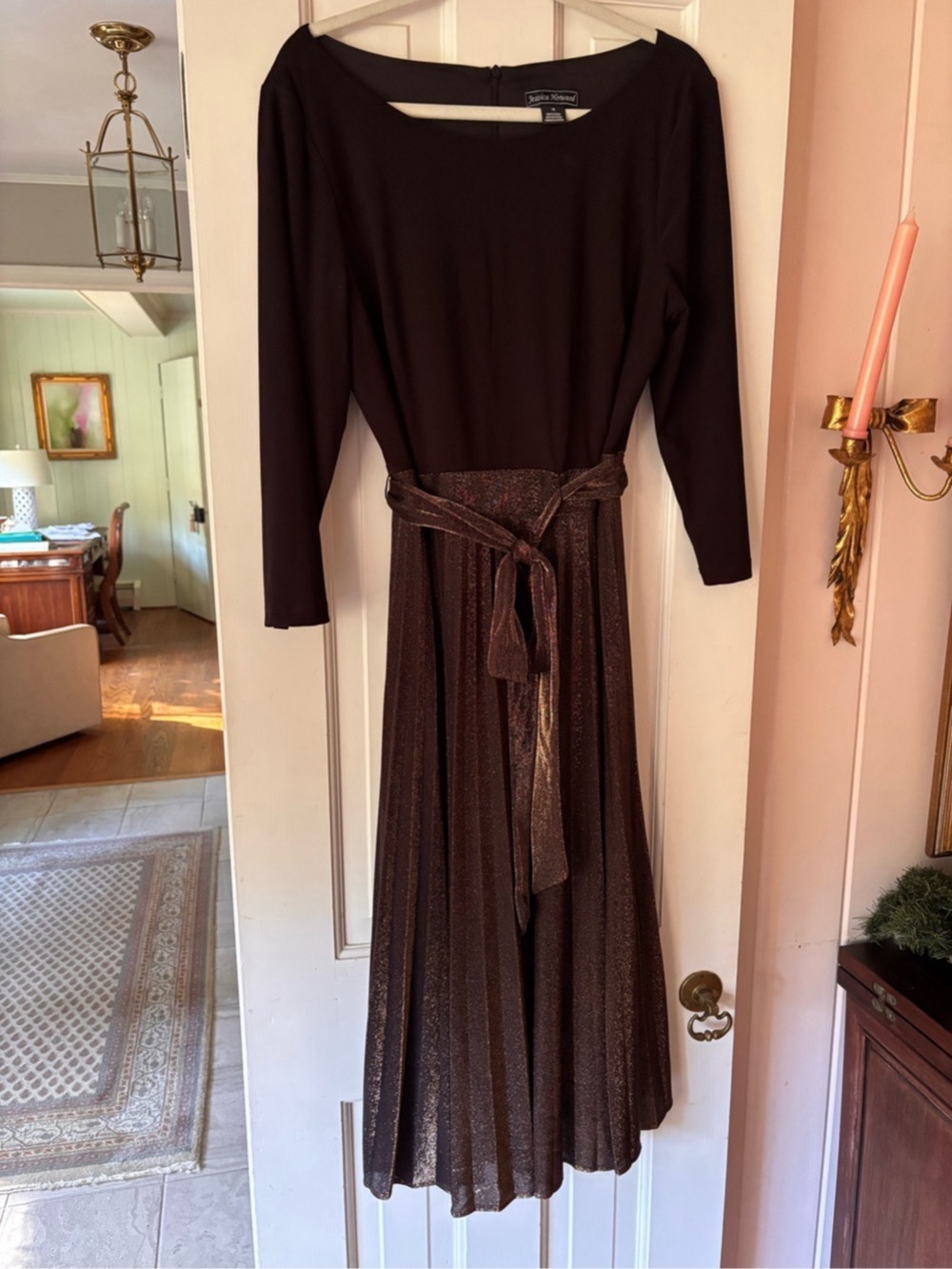Jessica Howard Metallic Pleated Maxi Dress Brown Size 16